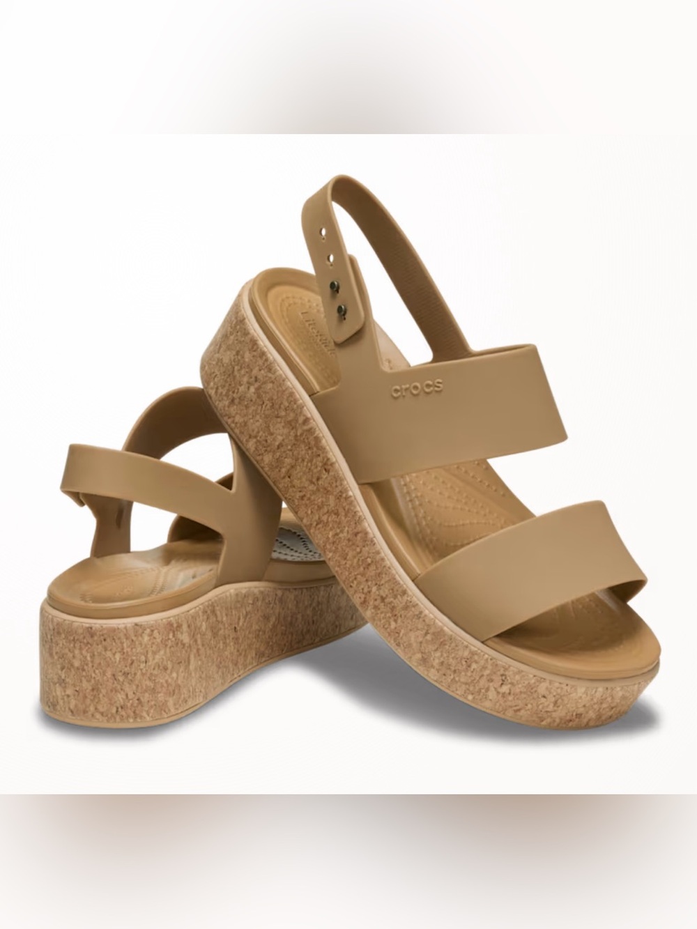 Crocs Brooklyn Cork Low Wedge Sandals in Beige US 8 NWT